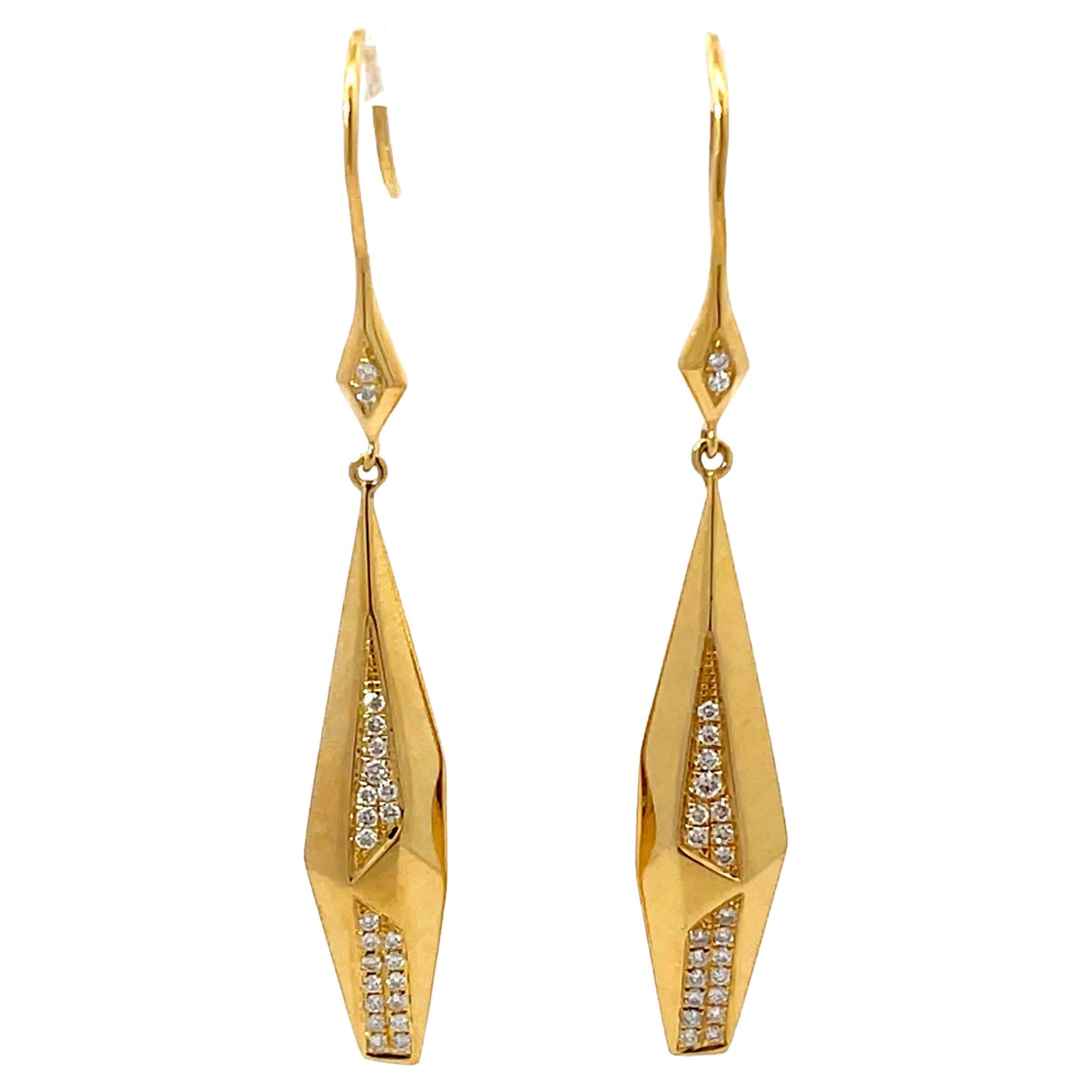 Dangly Gold Diamond Earrings 18k Yellow Gold For Sale