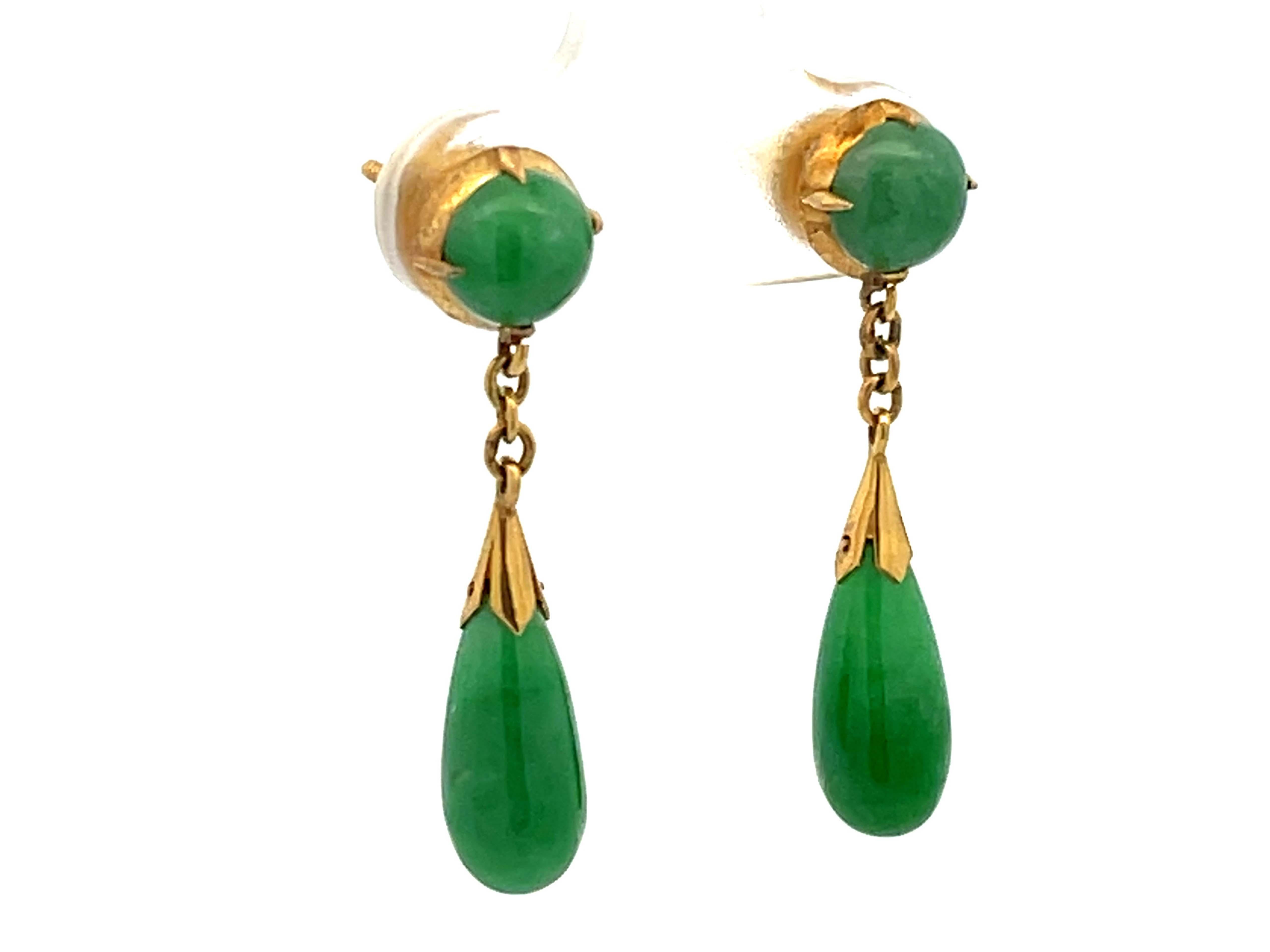 Tropfenohrstecker aus 18 Karat Gelbgold mit hässlicher Jade (Moderne)