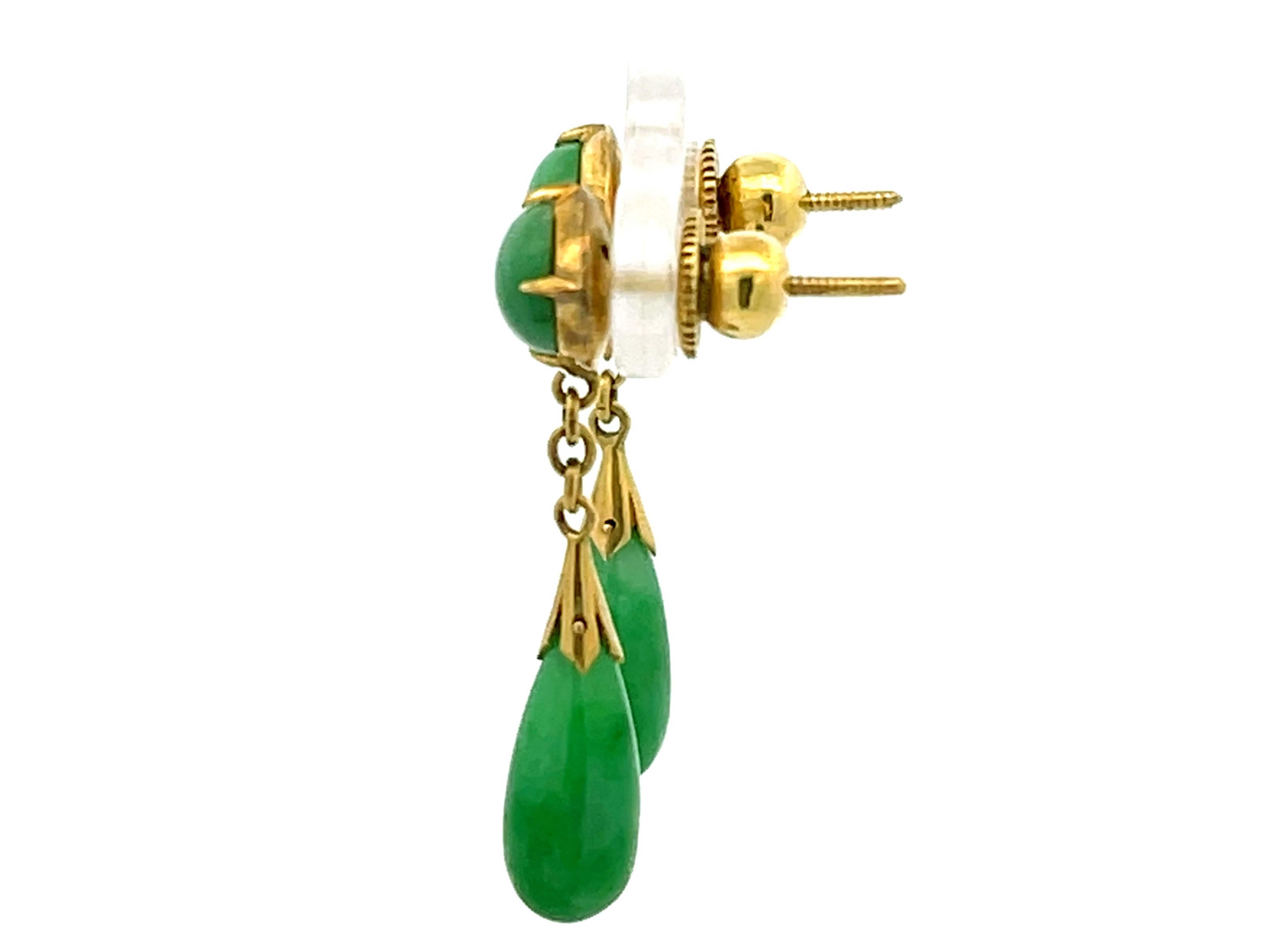 Tropfenohrstecker aus 18 Karat Gelbgold mit hässlicher Jade Damen