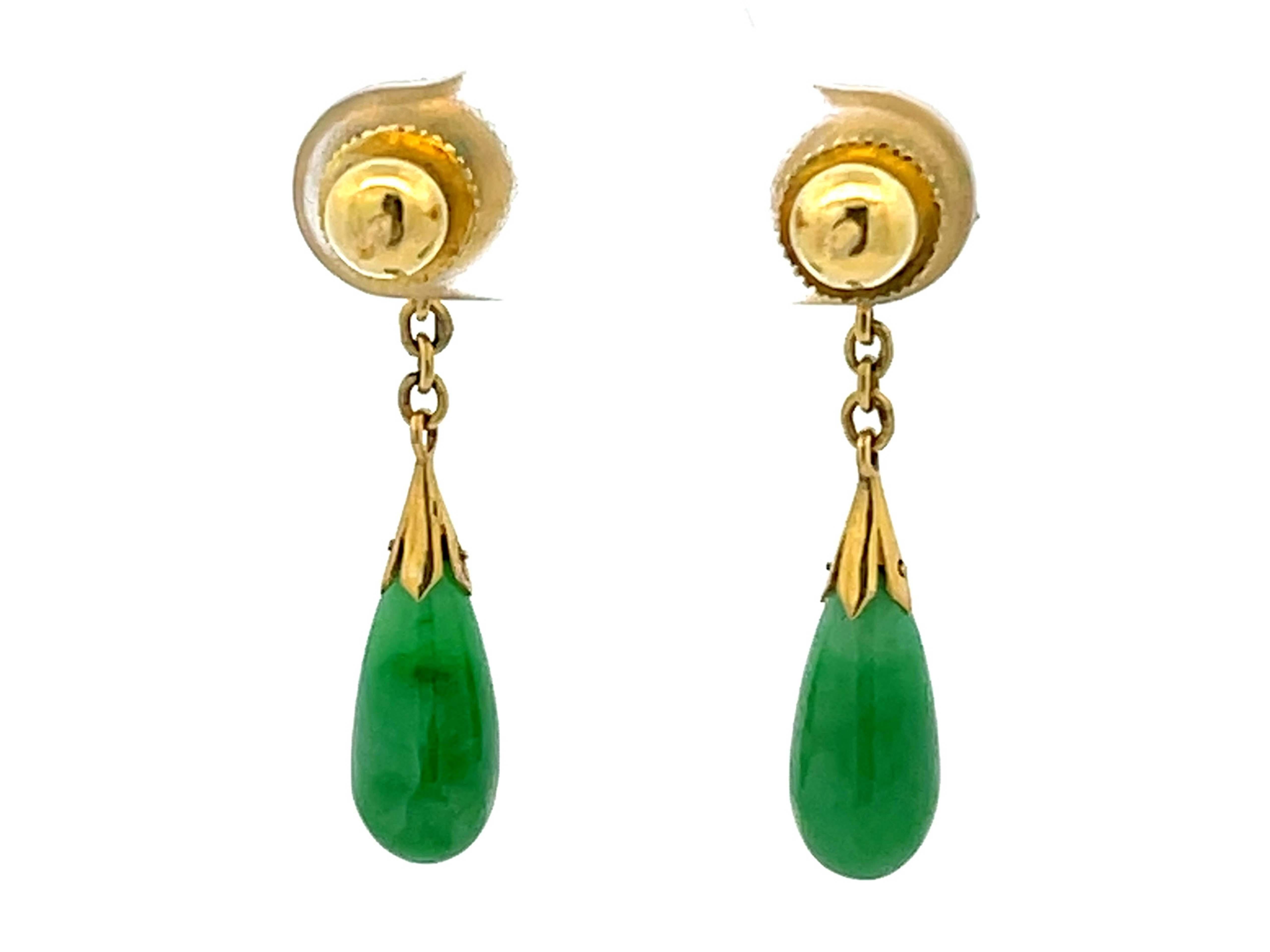 Tropfenohrstecker aus 18 Karat Gelbgold mit hässlicher Jade 1