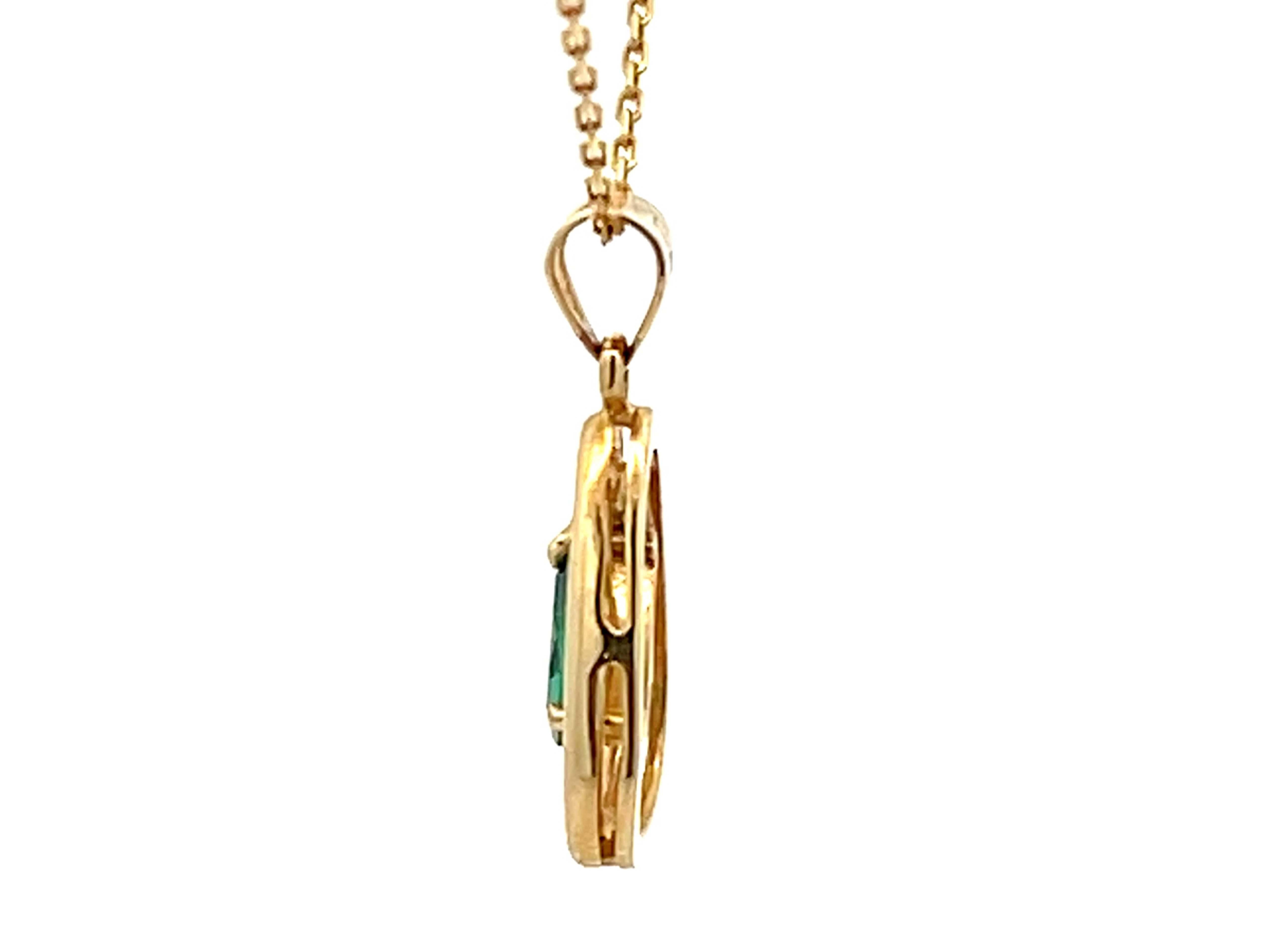 Dangly Pear Shaped Emerald Necklace 14K Yellow Gold In Excellent Condition For Sale In Honolulu, HI
