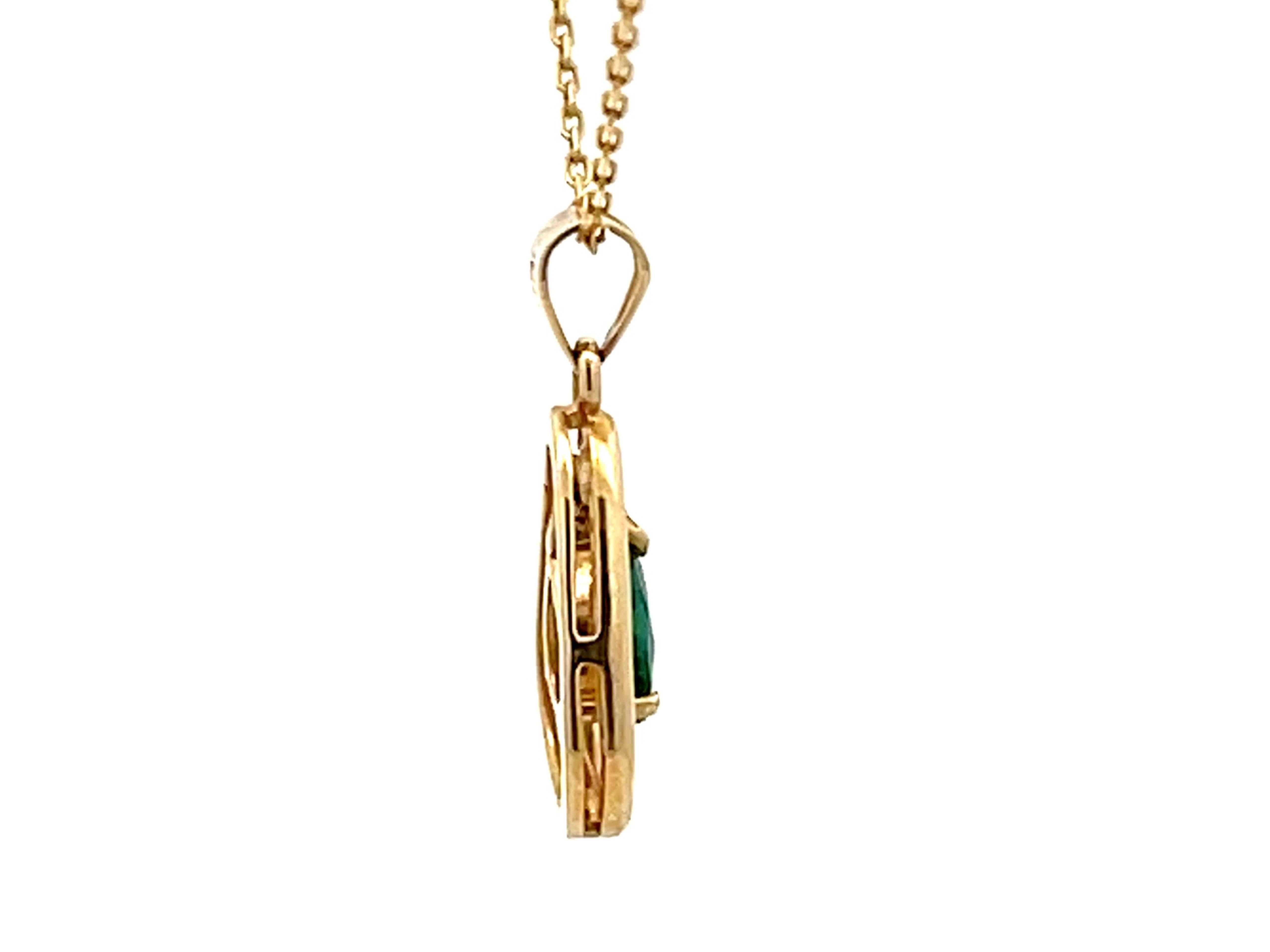 Women's Dangly Pear Shaped Emerald Necklace 14K Yellow Gold For Sale