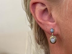 Dangly Star Sapphire Stud Drop Earrings 14k Yellow Gold