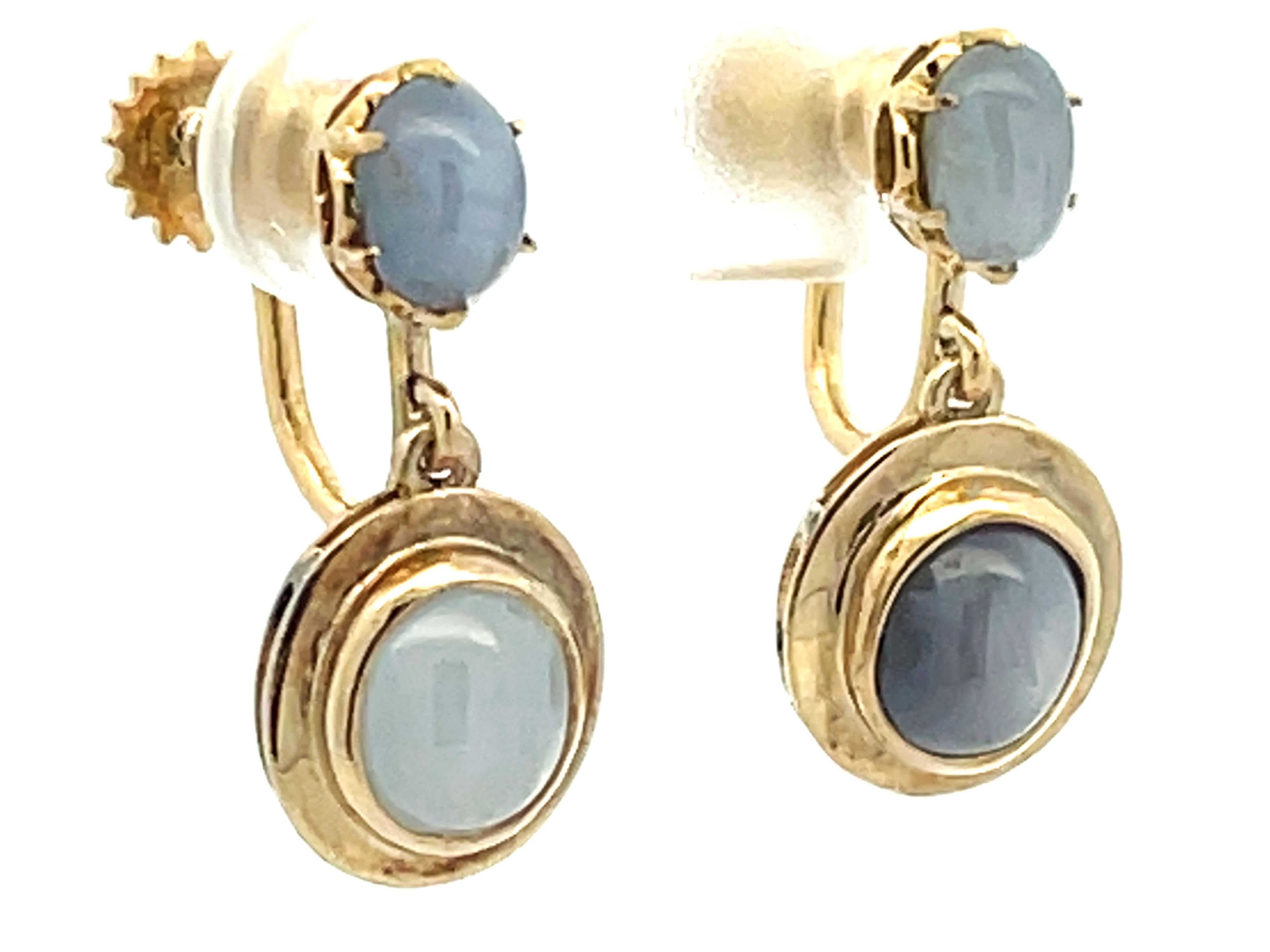 Modern Dangly Star Sapphire Stud Drop Earrings 14k Yellow Gold For Sale