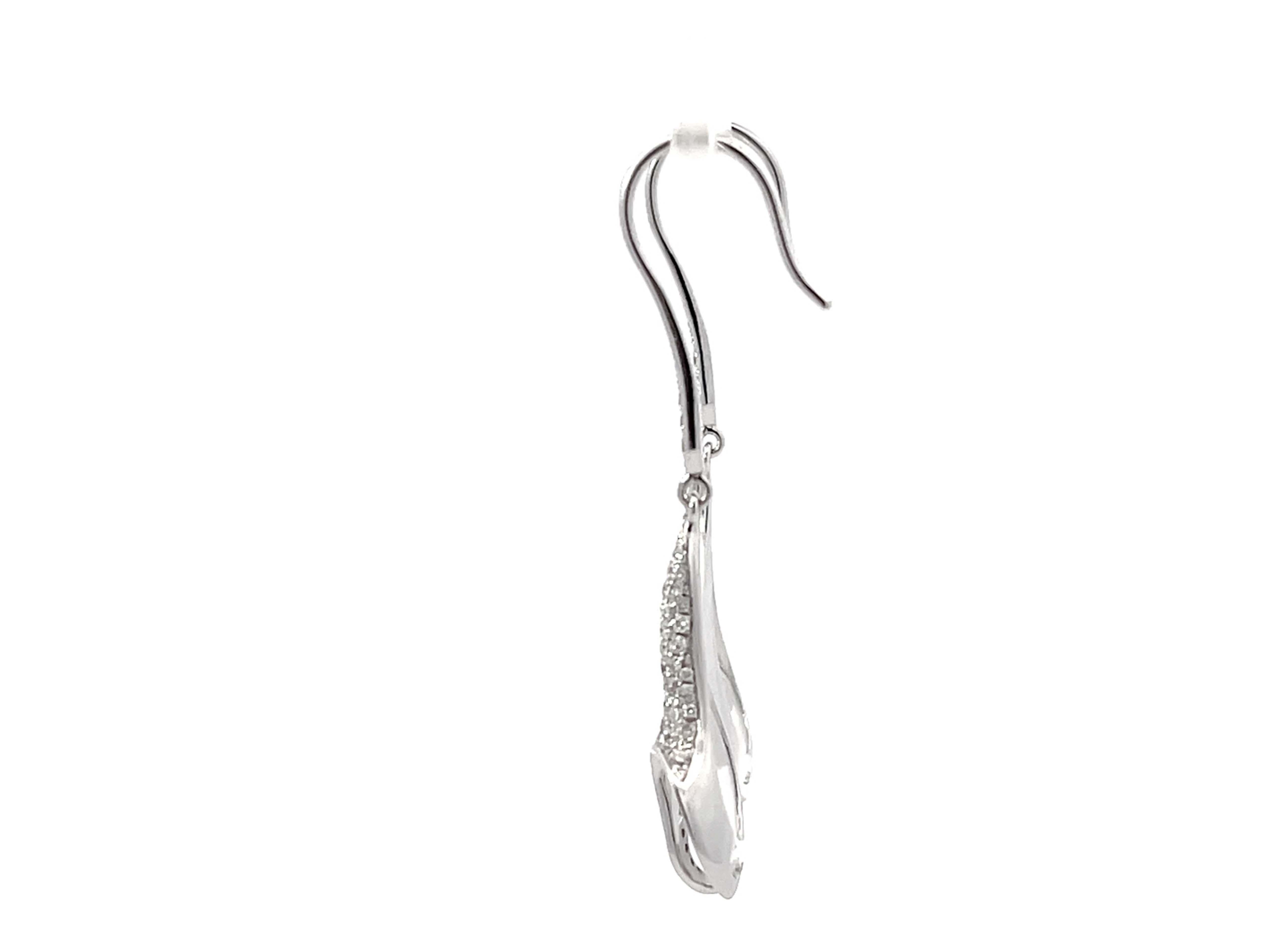 Women's Dangly Swirl Diamond Earrings 18k White Gold For Sale