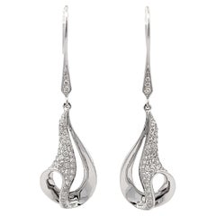 Dangly Swirl Diamond Earrings 18k White Gold