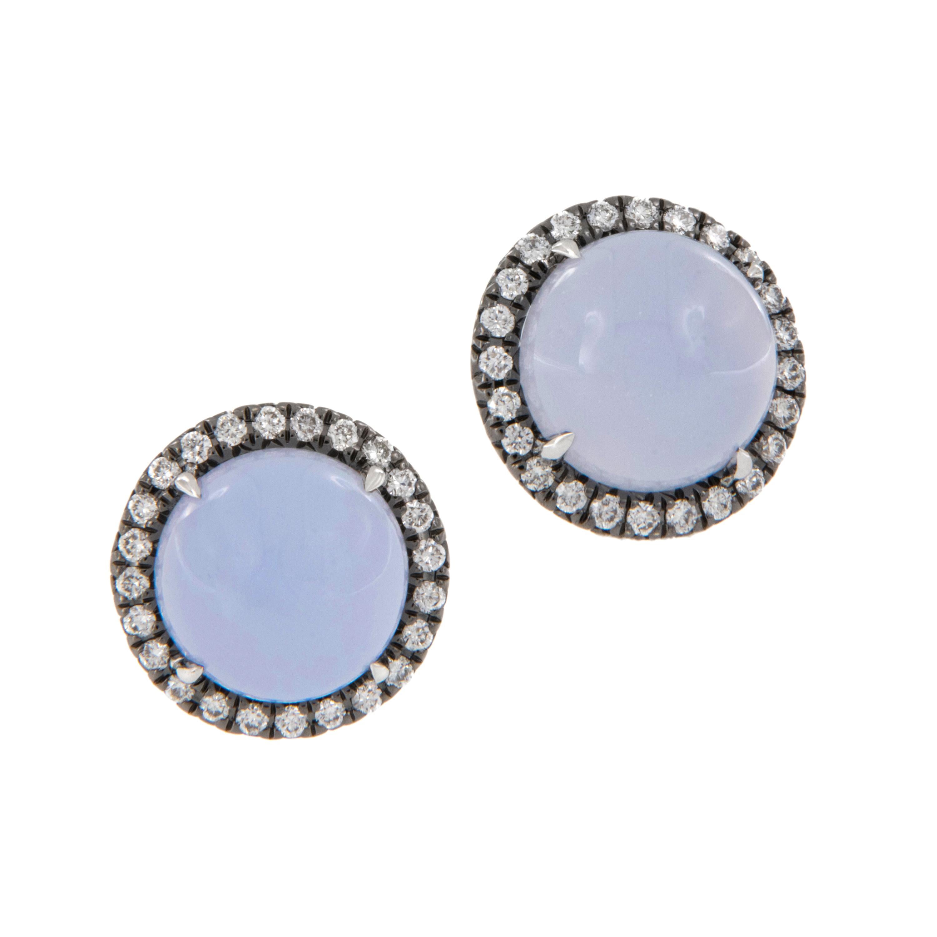 Contemporary Danhier 18 Karat White Gold 4.24 Cttw Chalcedony and 0.24 Cttw Diamond Earrings