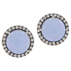 Danhier 18 Karat White Gold 4.24 Cttw Chalcedony and 0.24 Cttw Diamond Earrings 