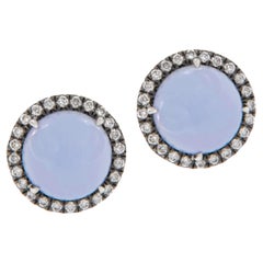 Danhier 18 Karat White Gold 4.24 Cttw Chalcedony and 0.24 Cttw Diamond Earrings
