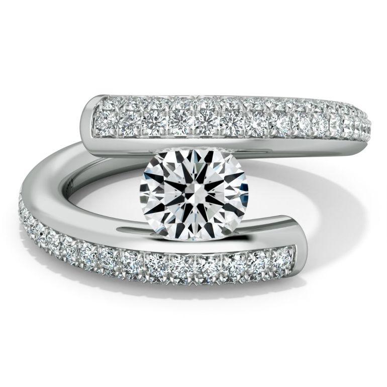 Danhov Tension Engagement Ring, Round Natural Diamond in 14k Gold For Sale 4