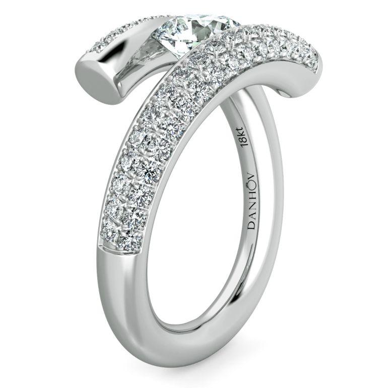 Danhov Tension Engagement Ring, Round Natural Diamond in 14k Gold For Sale 5