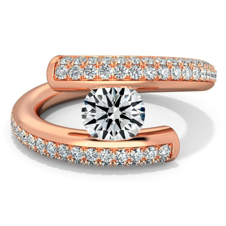 Danhov Tension Engagement Ring, Round Natural Diamond in 14k Gold In New Condition For Sale In Los Angeles, CA