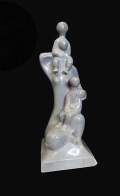 Daniel Kafri, "Family", 1989, grey bordilio marble sculpture, 67x24x26 cm