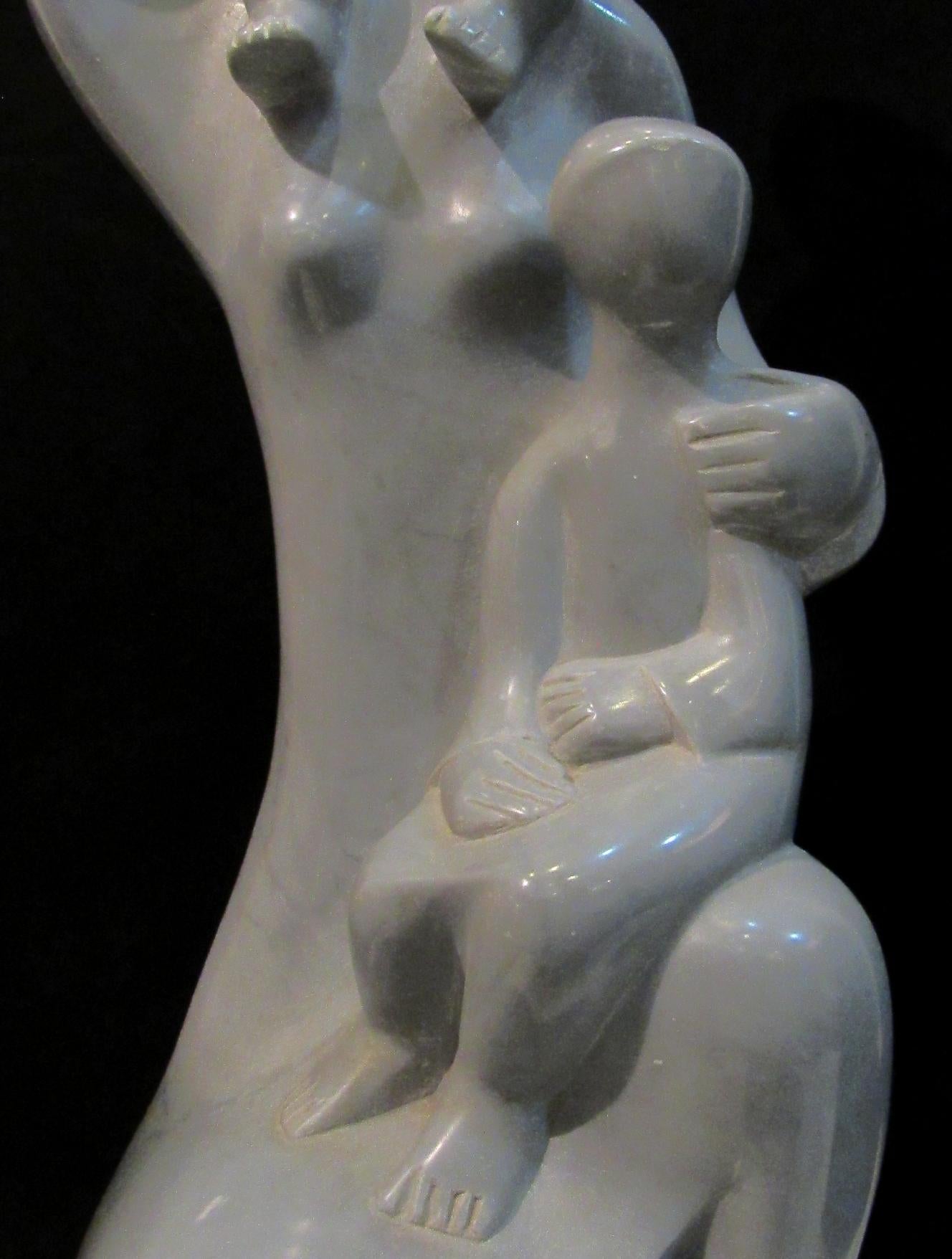 Dani Daniel Kafri Figurative Sculpture - Daniel Kafri, "Family", 1989, grey bordilio marble sculpture, 67x24x26 cm