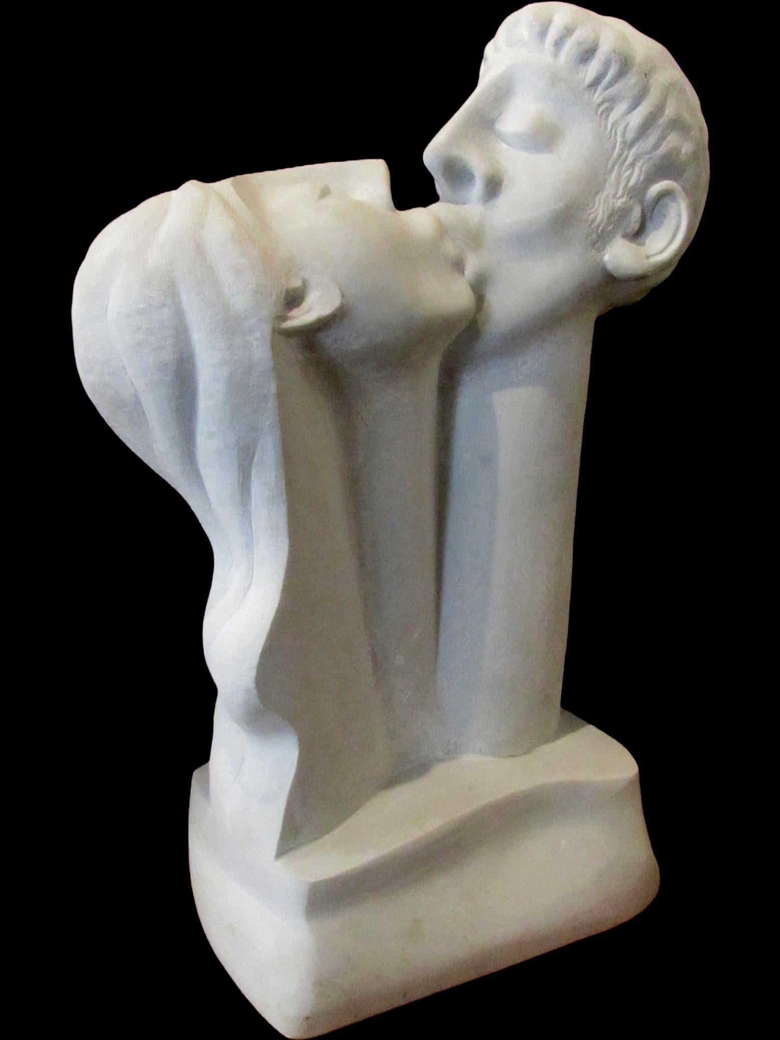 Dani Daniel Kafri Figurative Sculpture - Daniel Kafri, "Kiss", 1989, white carrara marble sculpture, 65x50x32 cm