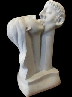 Vintage Daniel Kafri, "Kiss", 1989, white carrara marble sculpture, 65x50x32 cm