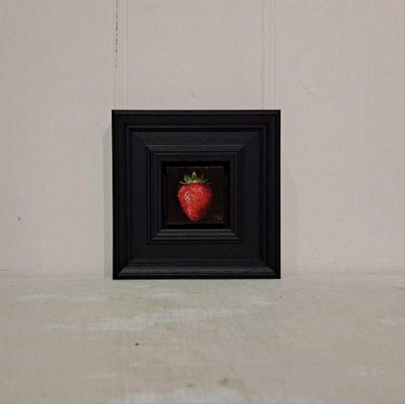 Pocket Bright Red Strawberry fruit art old master style - Painting by Dani Humberstone 