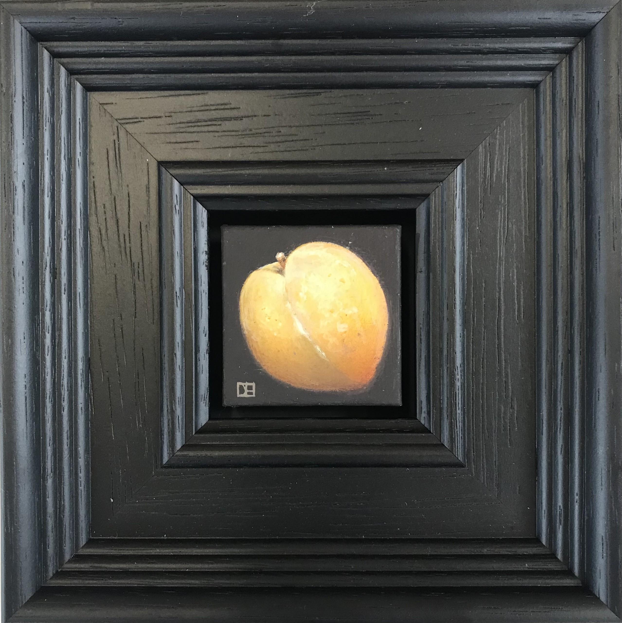 Pocket Yellow Plum by Dani Humberstone, Small Scale Art, Realist, Still life - Painting by Dani Humberstone 