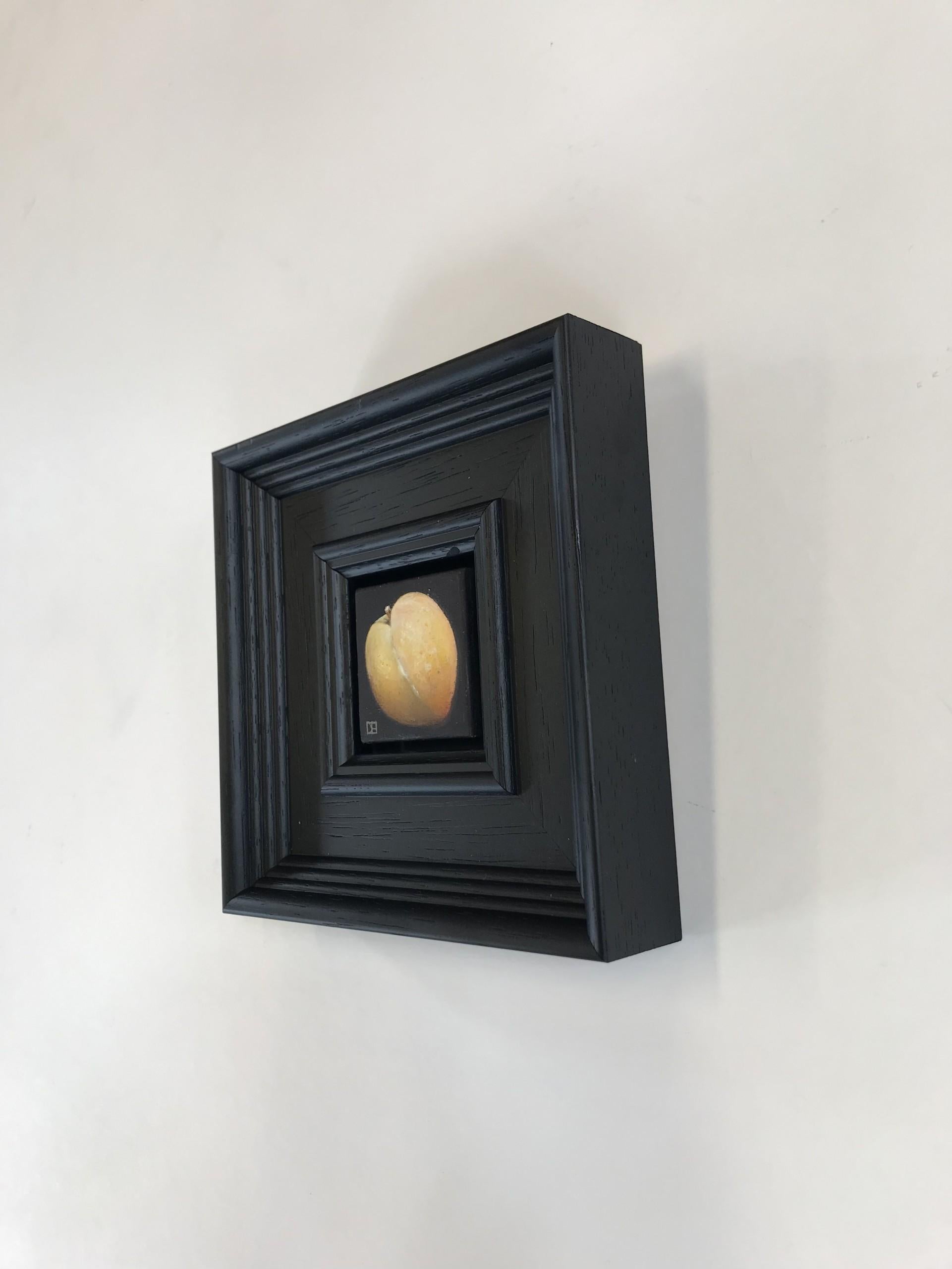 Pocket Yellow Plum by Dani Humberstone, Small Scale Art, Realist, Still life - Black Landscape Painting by Dani Humberstone 