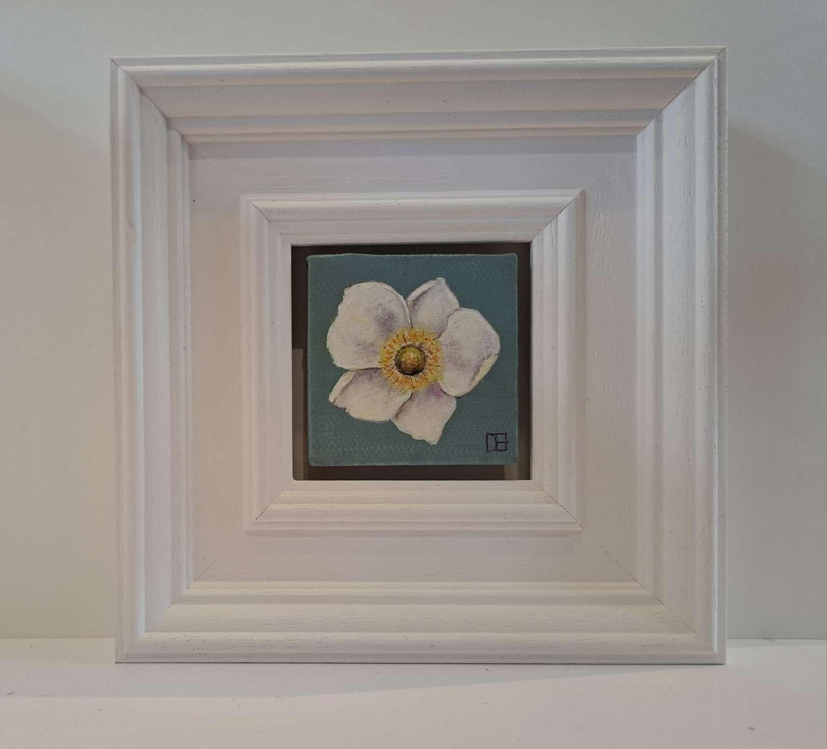Anemone White Pocket Painting, original painting, still-life, contemporary For Sale 5