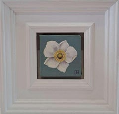 Anemone White Pocket Painting, original painting, still-life, contemporary