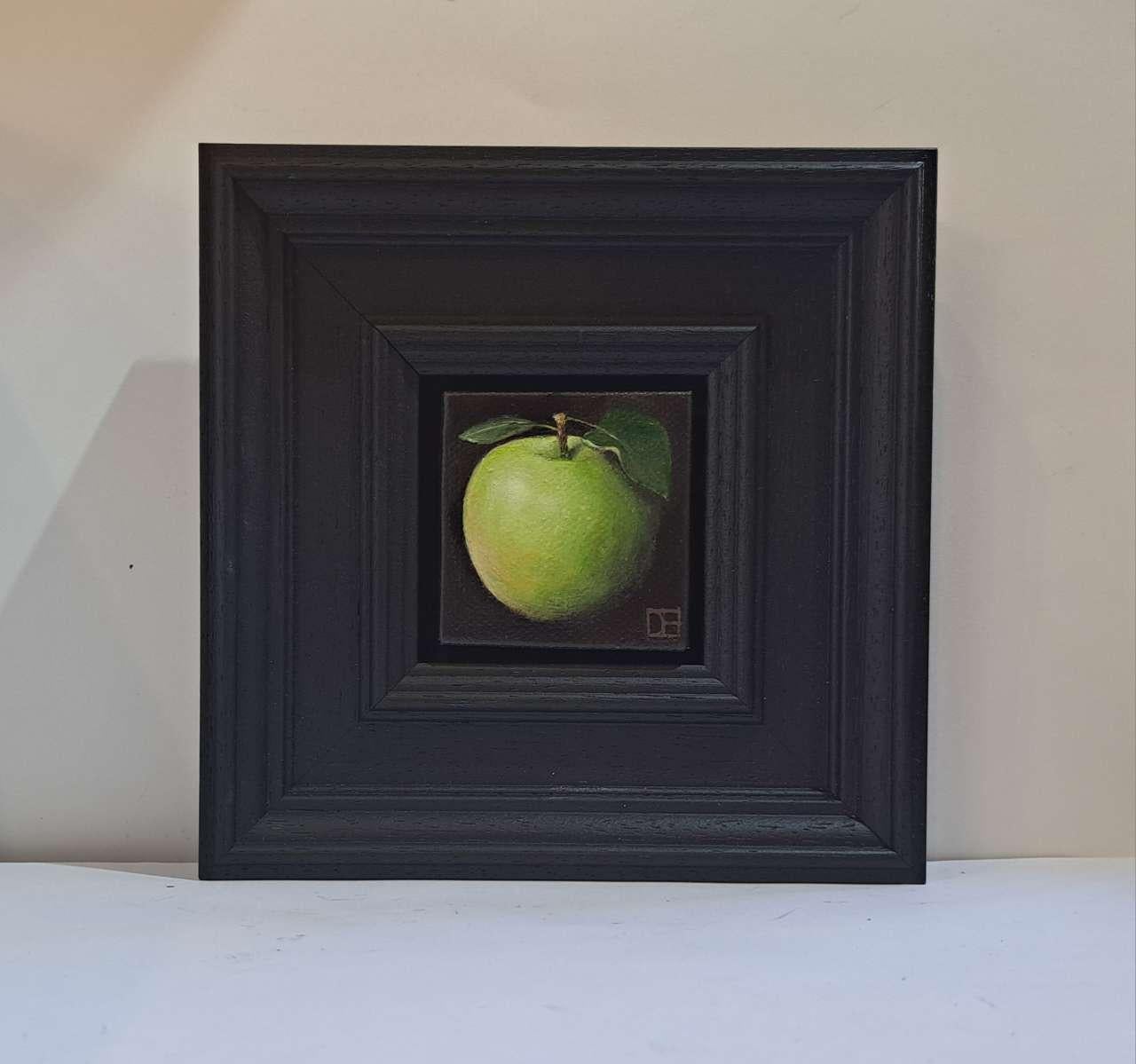 Pocket (Crunchy) Green Apple è un dipinto a olio originale di Dani Humberstone che fa parte della sua serie di dipinti Pocket, che presenta dipinti a olio realistici su piccola scala, con un accenno alla pittura barocca di nature morte. I dipinti