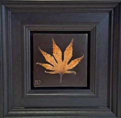 Autumn Leaf Pale Blue Pocket Painting 6A c, original painting, still-life