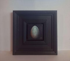 Pittura tascabile blu uovo di merlo 204, quadro originale, natura morta