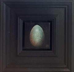 Pittura tascabile blu uovo di merlo 204, quadro originale, natura morta