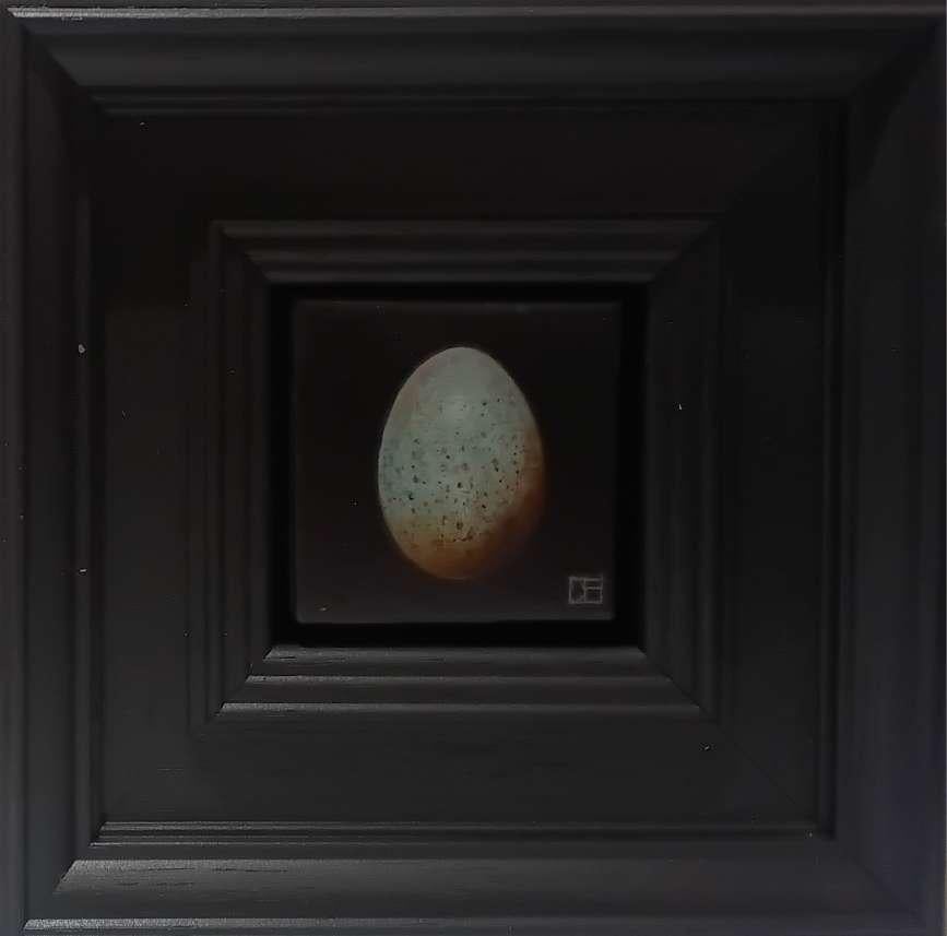 Dani Humberstone Still-Life Painting - Blackbird's Egg Blue Pocket Painting 5, original painting, contemporary