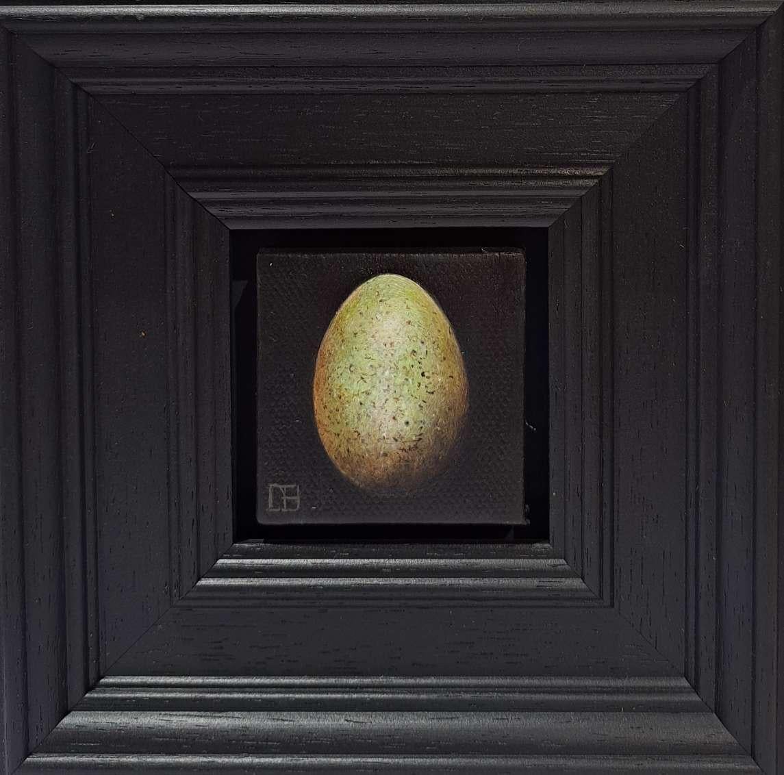 Schwarzvogel-Eier Gelbgrünes Taschengemälde 2c, Stillleben, Obst, Original – Painting von Dani Humberstone
