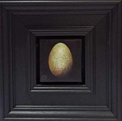 Uovo di merlo giallo verdastro, pittura tascabile 2c, natura morta, frutta, originale