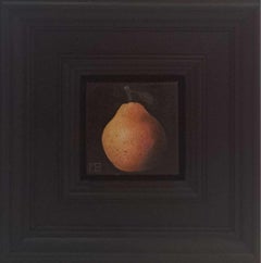 Pittura tascabile giallo pera, pittura originale, natura morta, contemporanea