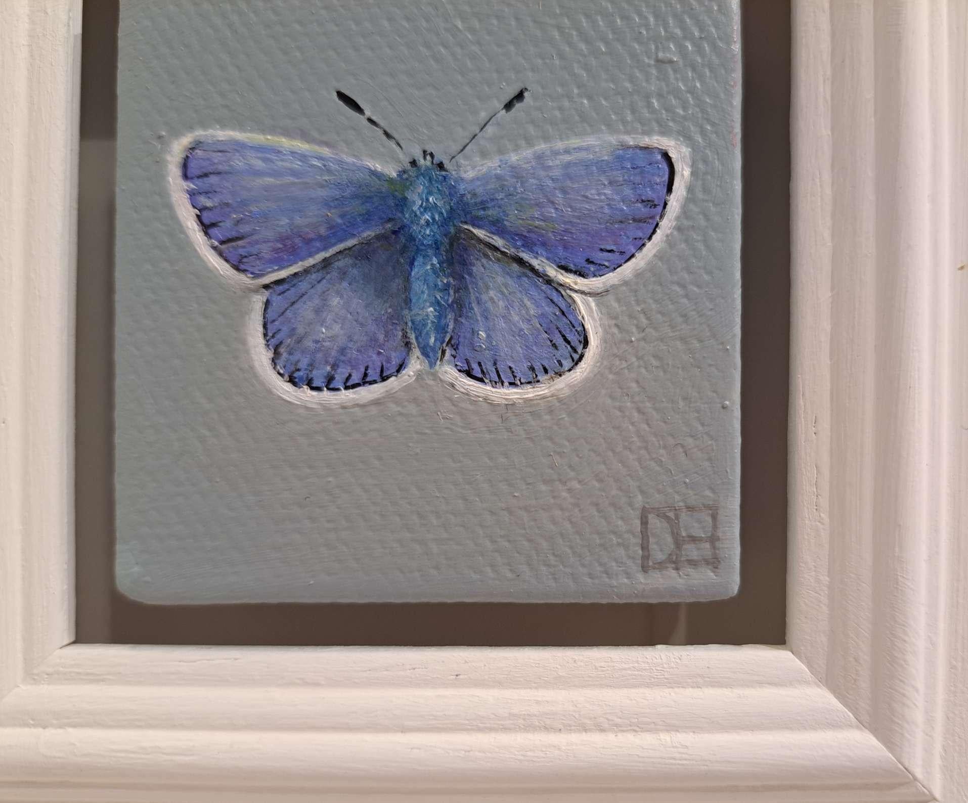 Butterfly Common Blue (White Collection) Pocket Painting, original painting For Sale 6