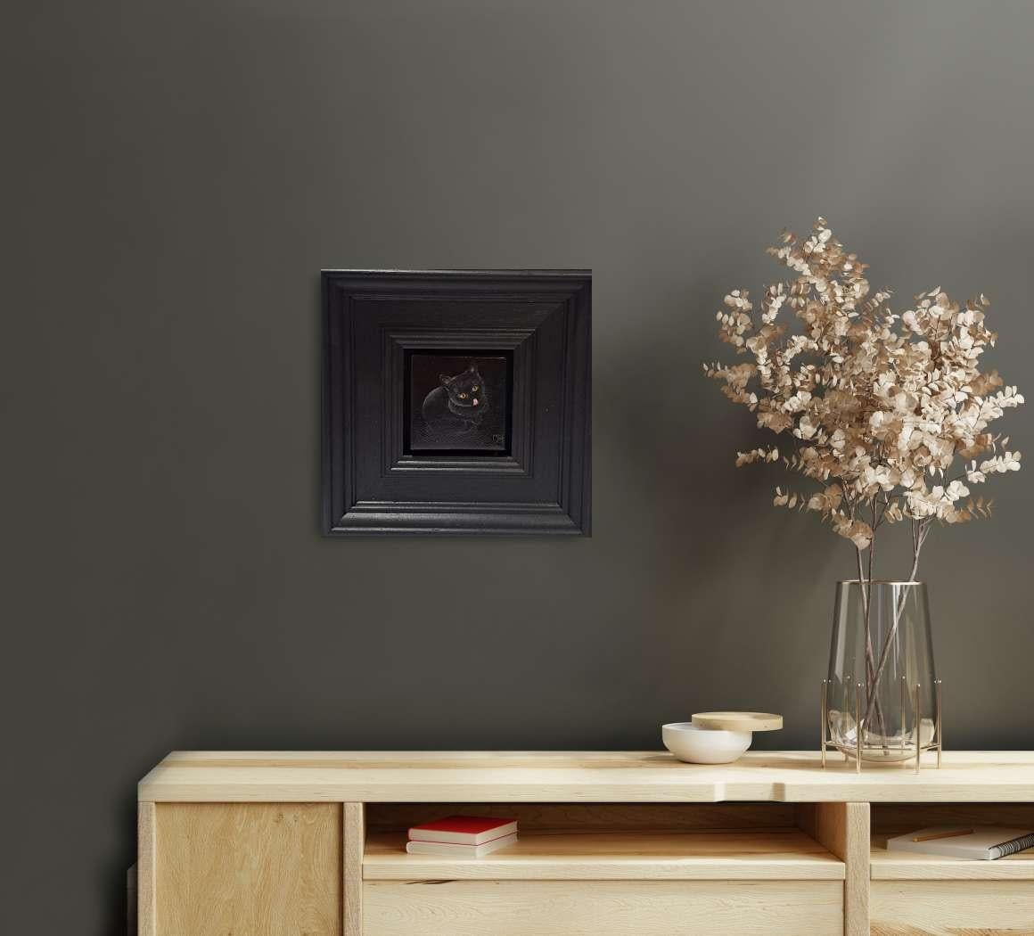 Gatto nero Molto e bella pittura tascabile - Painting di Dani Humberstone