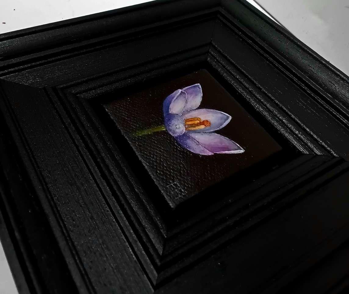 Crocus Purple Pink Pocket Painting, pintura original, contemporánea en venta 3