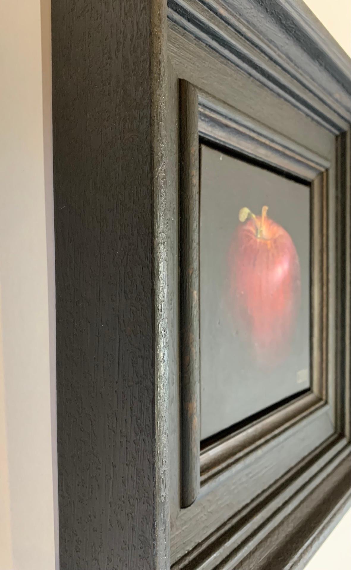 Deep Red Apple, Dani Humberstone, Original, Fruit Still Life Painting, Red Black 1