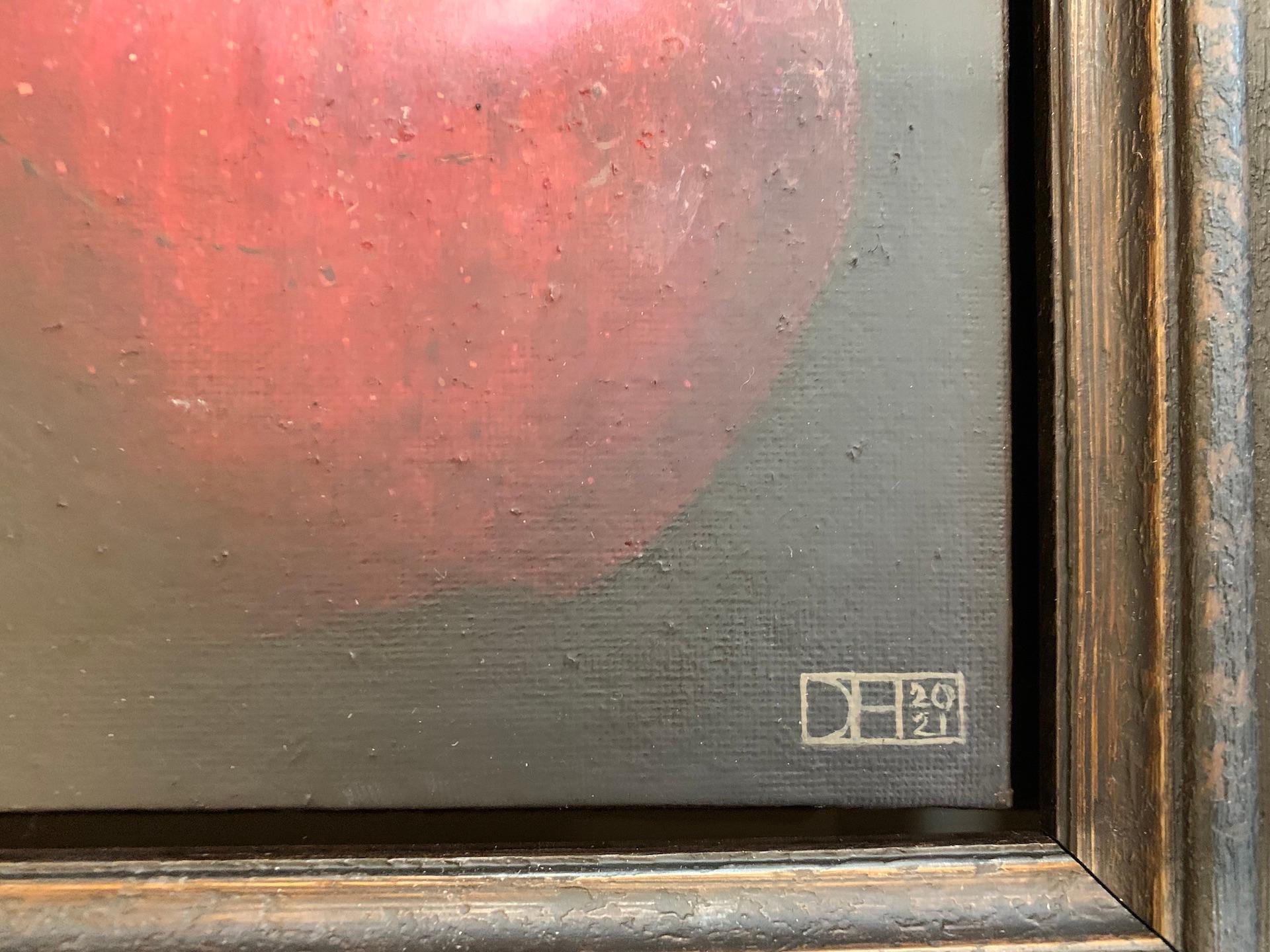 Deep Red Apple, Dani Humberstone, Original, Fruit Still Life Painting, Red Black 2