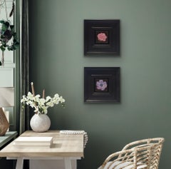 diptych of Pocket Pink Rose with Leaf and Pocket Mauve Anemon, painting, Flower