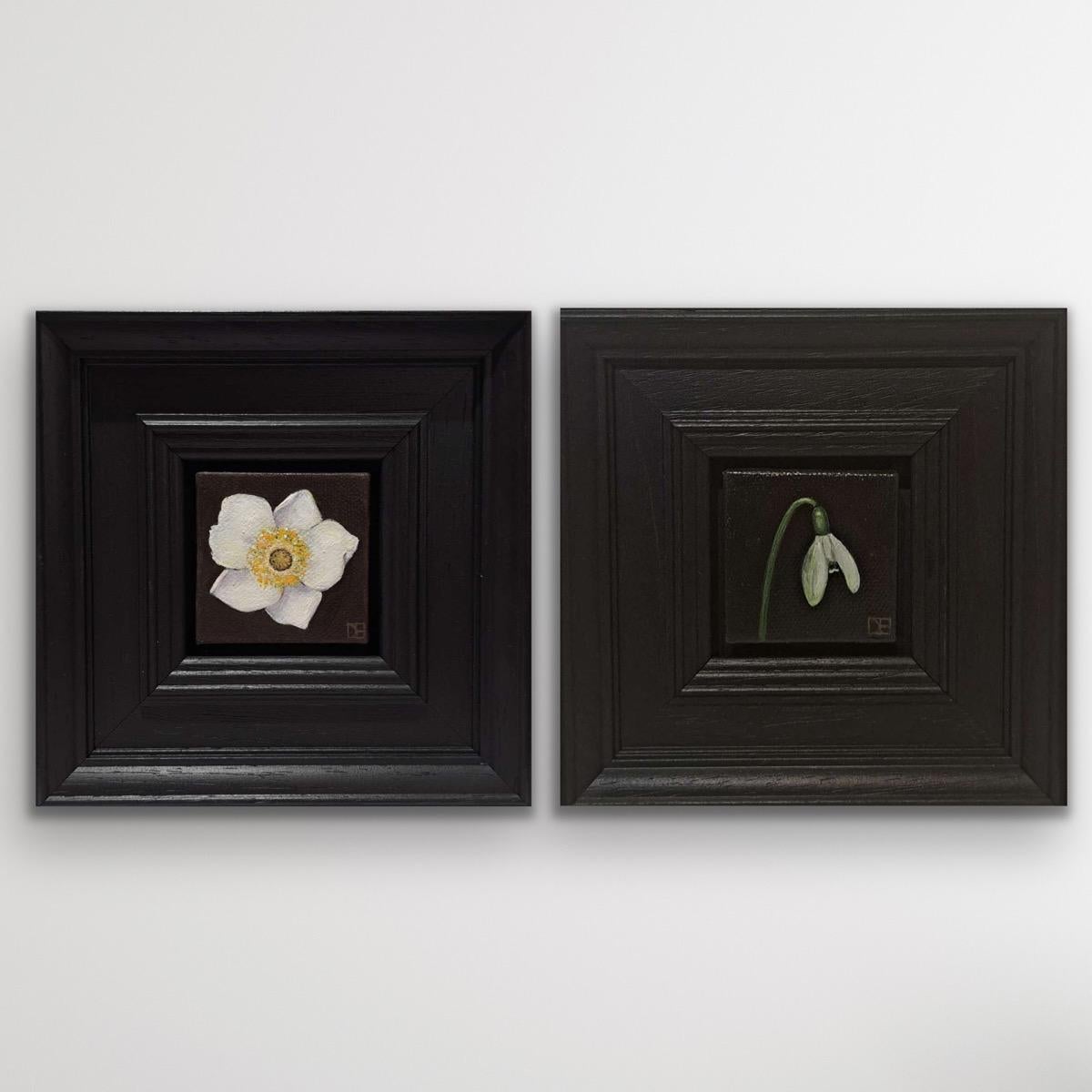 diptych of Pocket Snowdrop 2 and Pocket White Anemone, Original painting For Sale 6