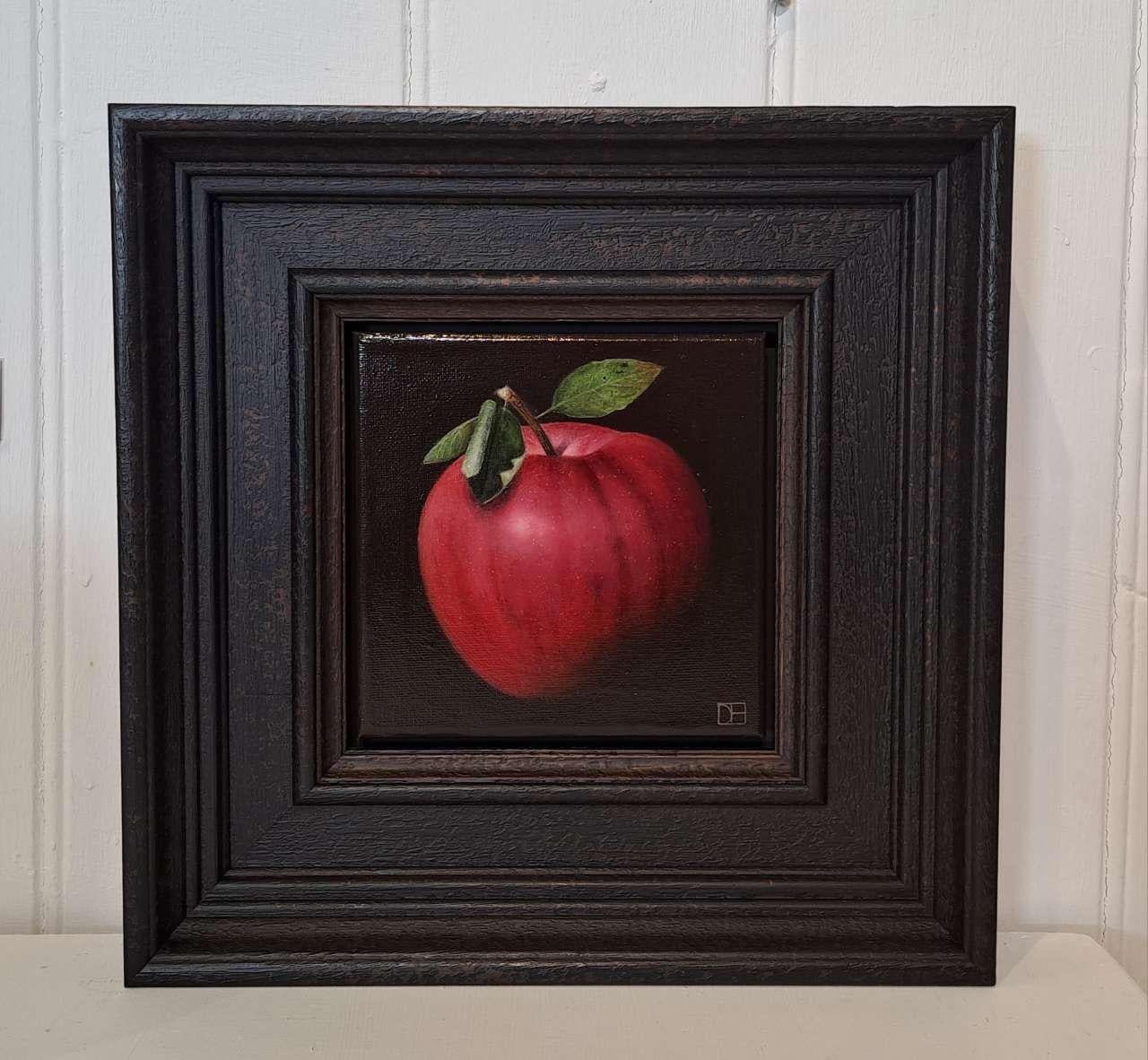 
Very Shiny Very Red Apple is an original oil painting by Dani Humberstone as part of her series of realistic oil paintings of fruit with a nod to baroque still life painting. The paintings are set in a heavy black wood layered frame.

ADDITIONAL
