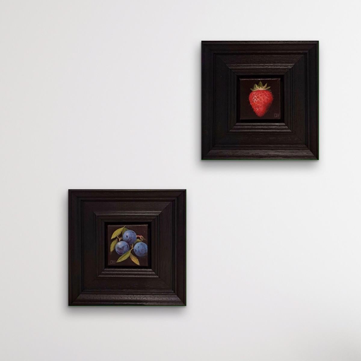 Diptych, Pocket red strawberry, Pocket blue sloes, food art, still-life - Painting by Dani Humberstone