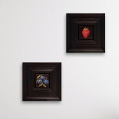 Diptych, Pocket red strawberry, Pocket blue sloes, food art, still-life