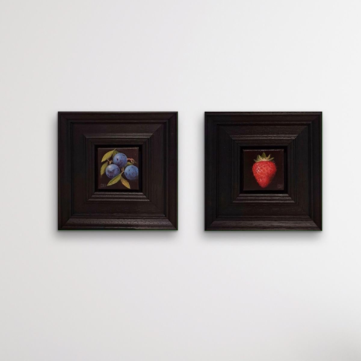 Dani Humberstone Landscape Painting - Diptych, Pocket red strawberry, Pocket blue sloes, food art, still-life