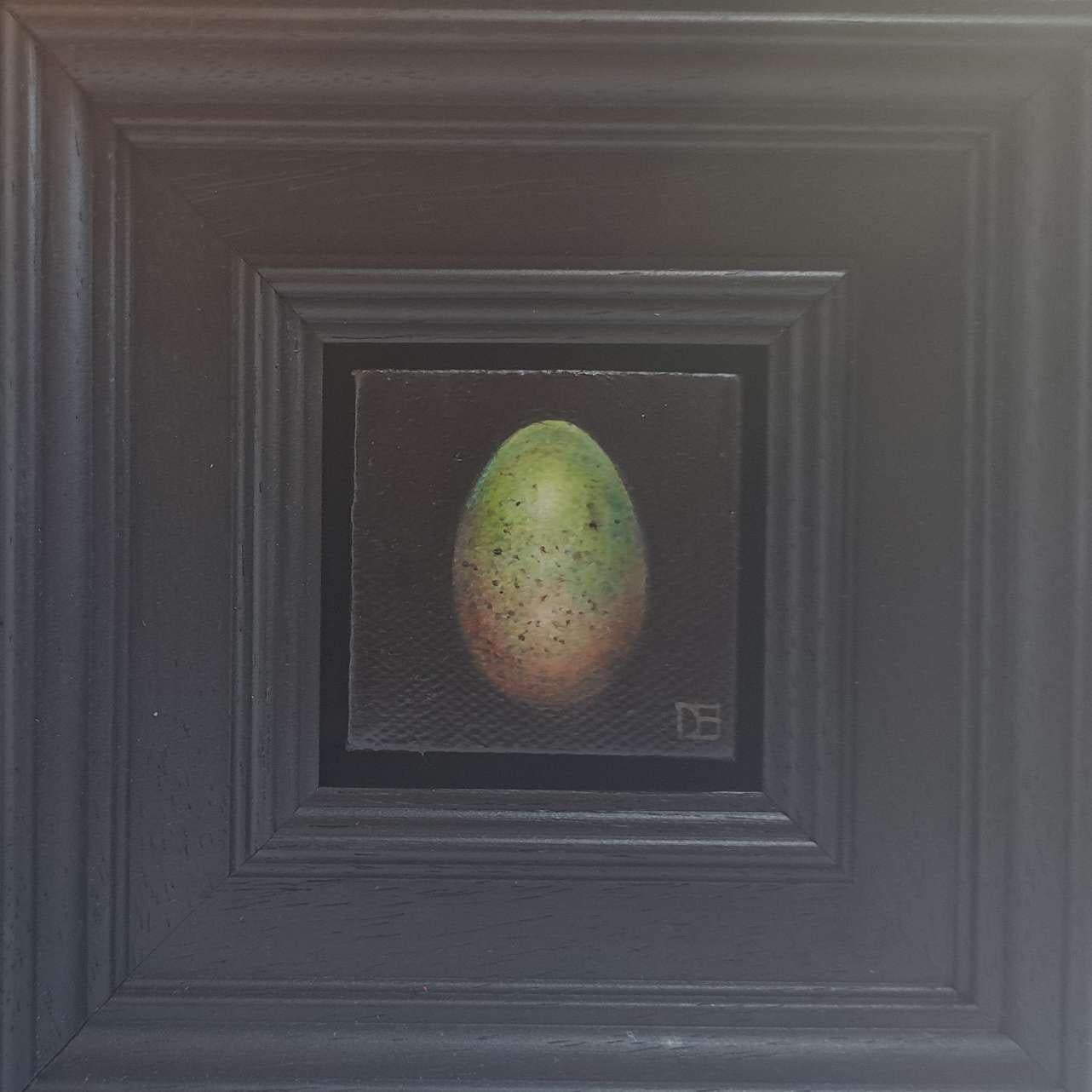 Dani Humberstone Still-Life Painting - Egg Blackbird Greenish Pocket Painting 4c, original painting, still-life