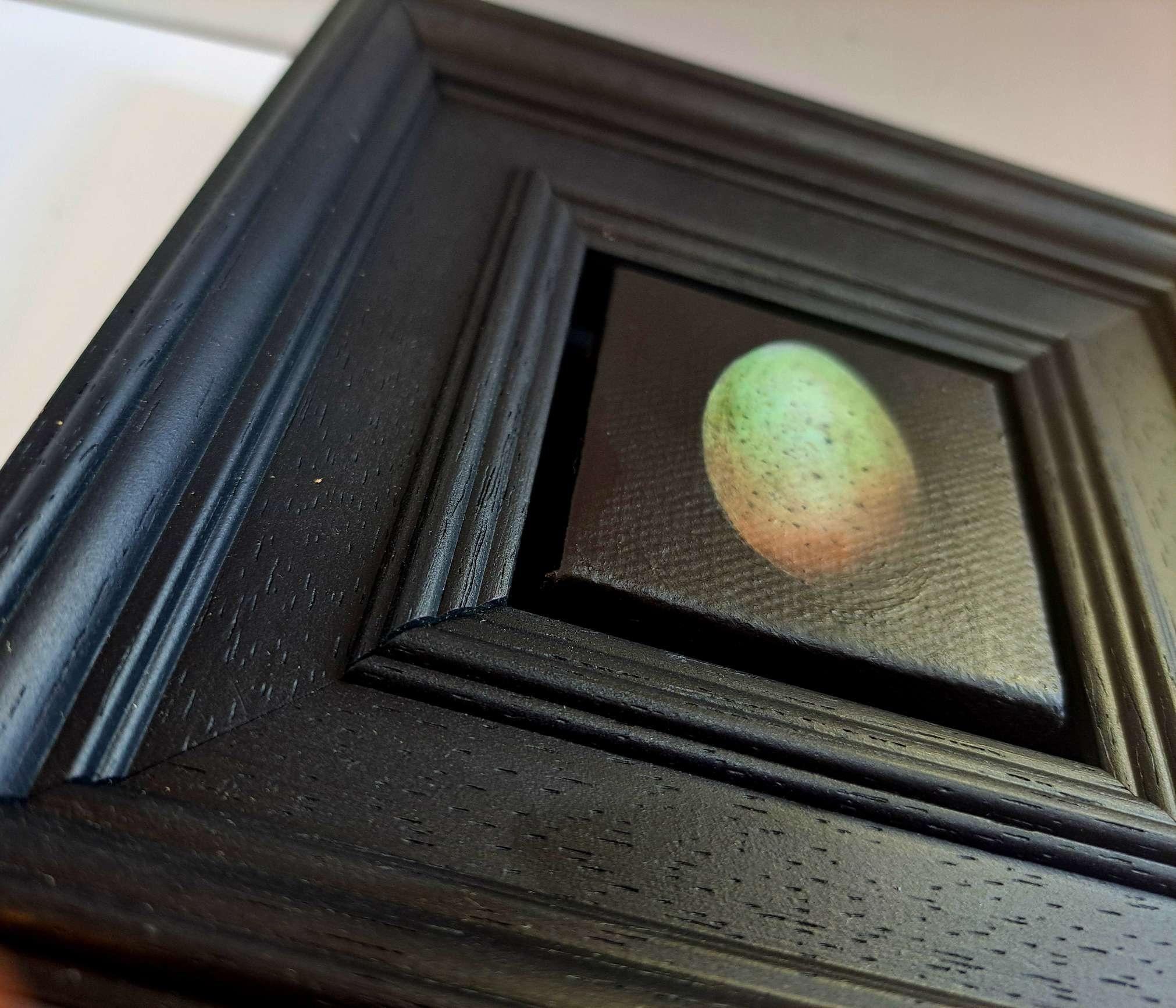 Egg Blackbird Greenish Pocket Painting 5c, original painting, still-life For Sale 4