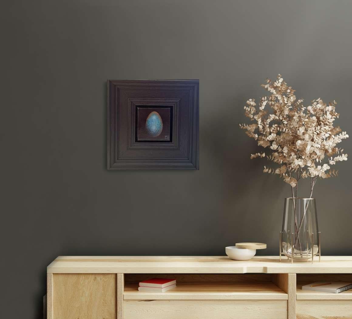 Mirlo de los Huevos Más Azul y Mirlo de los Huevos Amarillo Verdoso, pintura original - Still-Life Painting Negro de Dani Humberstone