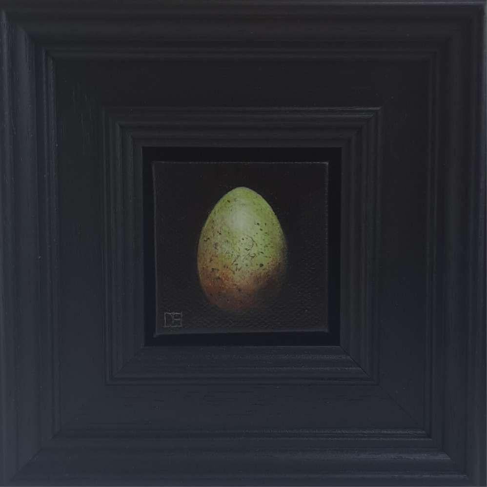 Peinture de poche vert-de-gris d'œuf d'oiseau noirbird 3c, peinture originale - Painting de Dani Humberstone