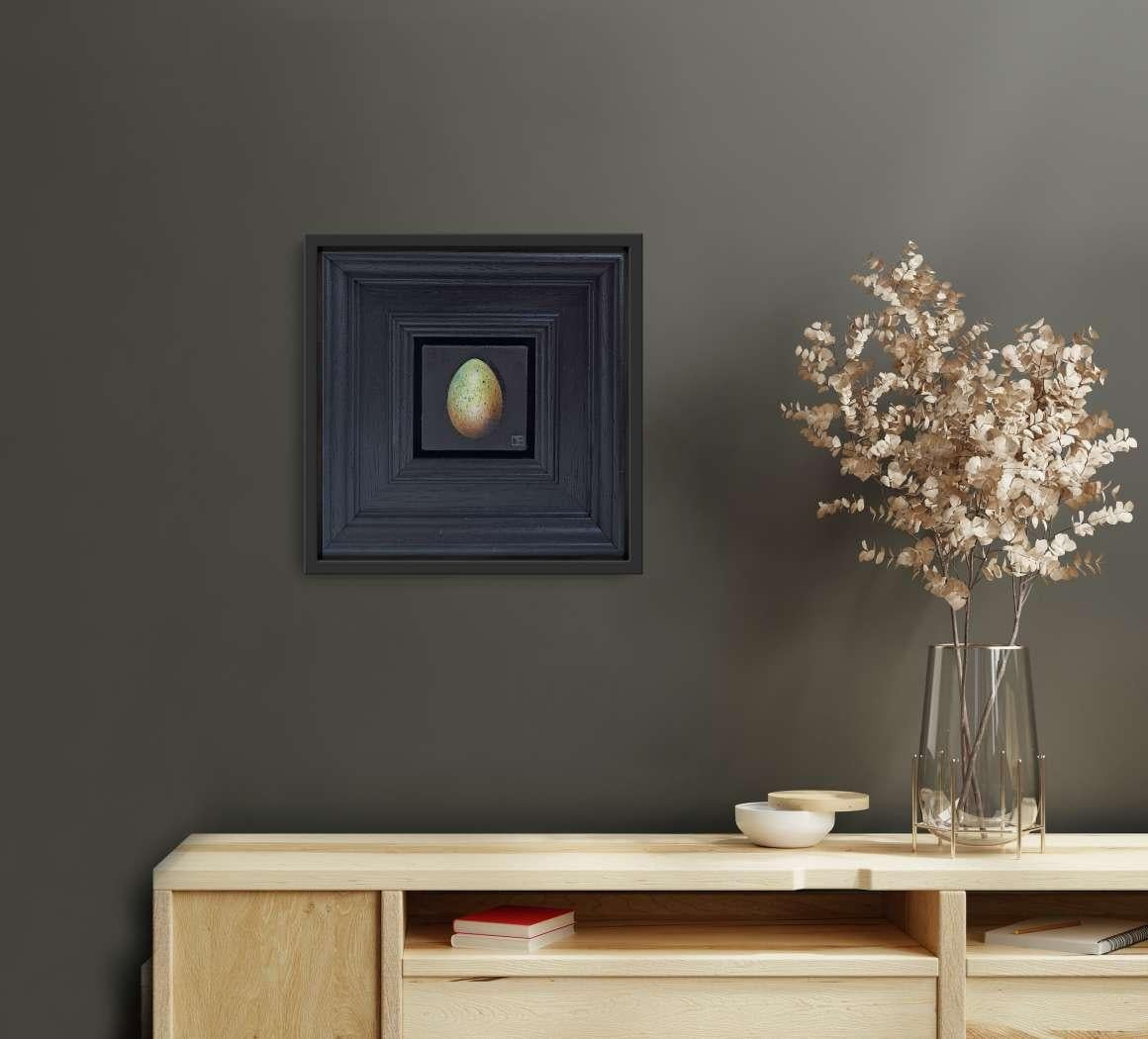 Egg Blackbird's Greenish Pocket Painting 4c, Originalgemälde, Stillleben im Angebot 2