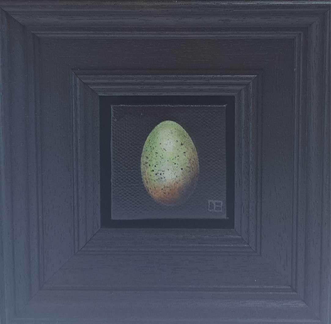 Pintura Bolsillo Verdoso del Mirlo 6c, pintura original, bodegón - Painting de Dani Humberstone